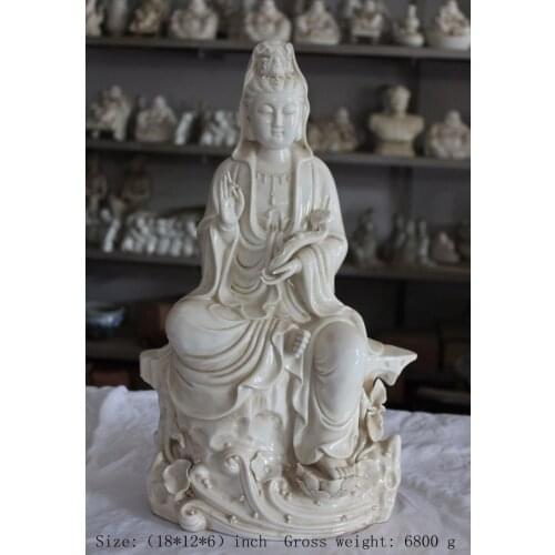 Height:18 inches / Exquisite Chinese Dehua white porcelain goddess guanyin bodhisattva lotus statue