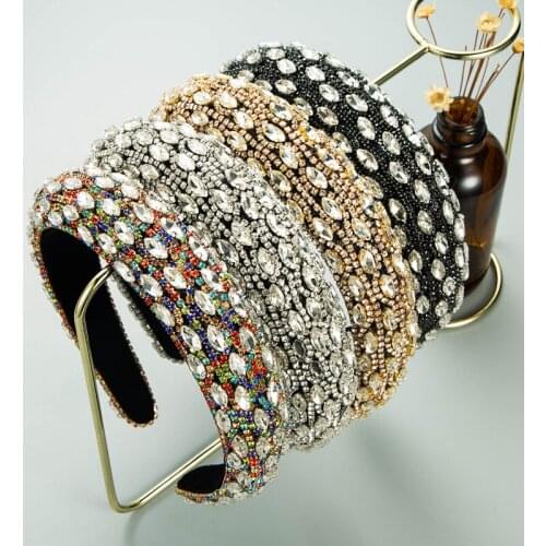 Luxury Chain Full Rhinestone Velvet Headbands Boutique Hair Accessories Women Baroque Rhinestone Sponge Hairband Cute Hair Hoop