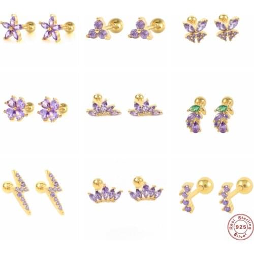 CANNER Piercing Pendientes 925 Sterling Silver Mini Stud Earring Romantic Purple Zircon Earrings For Women Jewerly 2021 Trend