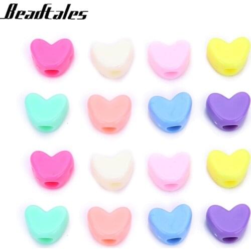 100pcs/lot Mixed Colors Heart Shape Acrylic Spacer Beads 12x9mm Plastic Pastel Resin Charm Bead for DIY Jewelry Make