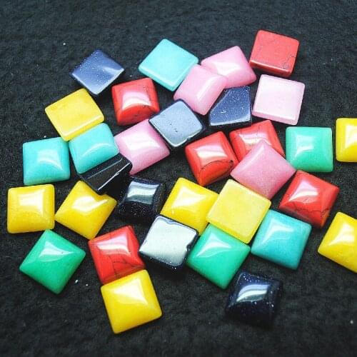 20PCS Nature Semi Precious Stone Cabochons Square Shape Size 14X14MM For Mosaic Decoration Jade Stone Red Turquoise Blue Sand