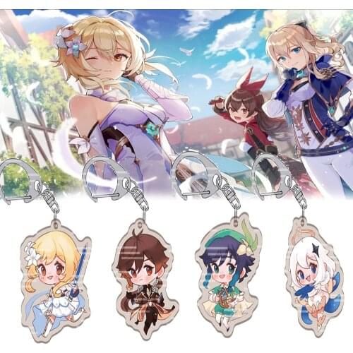 22pcs Anime Genshin Impact Keychain Zhongli Diluc Venti Paimon Acrylic Double Sided Key Chain Accessories Jewelry For Fans Gifts