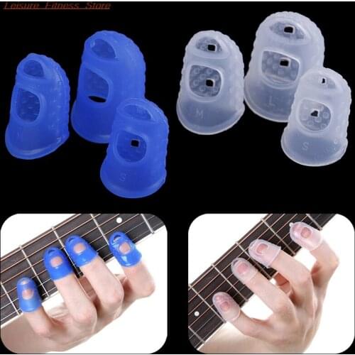 4Pcs/Set Silicone Finger Guards Guitar Fingertip Protectors For Ukulele Guitar S M L Transparent Blue Color