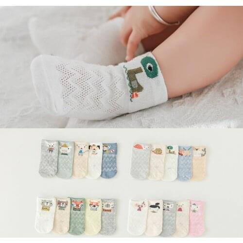 5Pairs/Lot Spring And Summer New Mesh Baby Socks Thin Cotton Baby Boat Socks Cute Cartoon Childrens Socks 0-3 Years Old