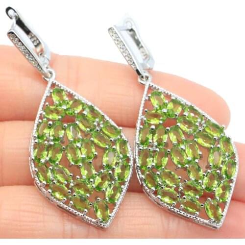 57x23mm New Statement Long Big Created Green Peridot London Blue Topaz CZ Silver Wedding Fine Jewelry Silver Earrings Daily Wear