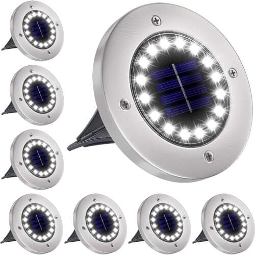 8Pack Solar Ground Lights 8/10/12/16/20LED Solar Garden Lights Outdoor Disk Lights Waterproof In-Ground Outdoor Landscape Light