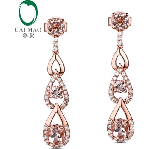 Free shipping 1.35ct Oval Shape Morganite 0.29ct Diamond Drop Dangle Earrings Real 14kt Rose Gold New Arrival
