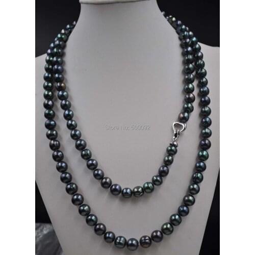 Free shipping 45" length 10mm black genuine freshwater pearl necklace for women