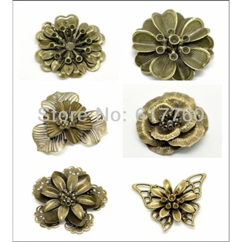 Free shipping-30Pcs Mixed Antique Bronze Filigree Wraps DIY Connectors Embellishments Jewelry Findings M01297