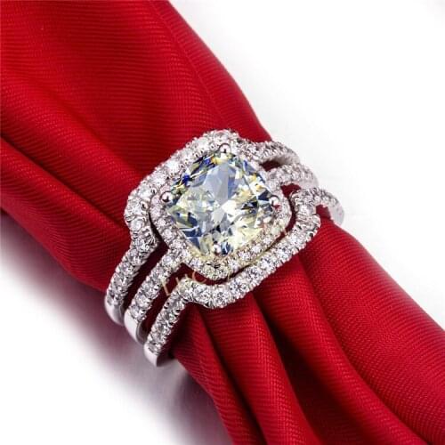 Faultless Brilliance 2Ct Cushion Cut Quality Guarantee Diamond Set Rings 925 Sterling Silver Ring Romantic Jewelry