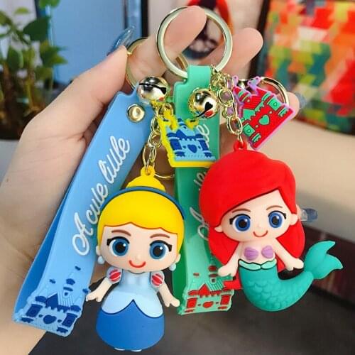 Disney Cute Cartoon Doll Epoxy Princess Keychain Girl Car Keychain Mermaid Snow White Bag Pendant