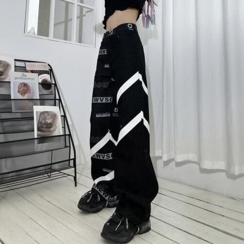 HOUZHOU Hip Hop Baggy Jeans Harajuku Streetwear Women Wide Leg Denim Trousers Loose Oversize Korean Fashion Hippie Pants Casual