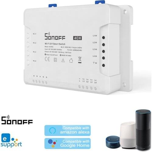 Sonoff 4CH R3 ITEAD 4 Gang WiFI Switch 4 Way WiFI Wireless Smart Switch Compatible with Amazon Alexa for Google Home Smart Home