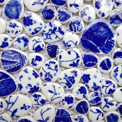 Ceramic blue and white porcelain flower pattern mosaic tiles for mesh backing bathroom wall floor kitchen backsplash