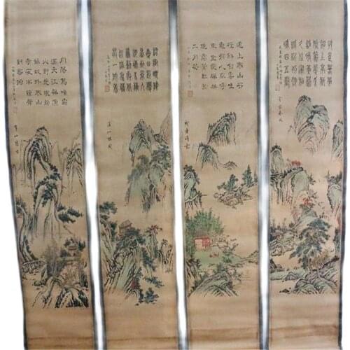 China calligraphy Paintings Scrolls old Chinese Painting SCROLL FOUR SCREEN Painting Water and water landscape painting
