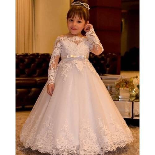 Flower Girl Dresses for Weddings Princess Lace Long Sleeve Backless Holy First Communion Gowns Party Pageant Dress For Girls