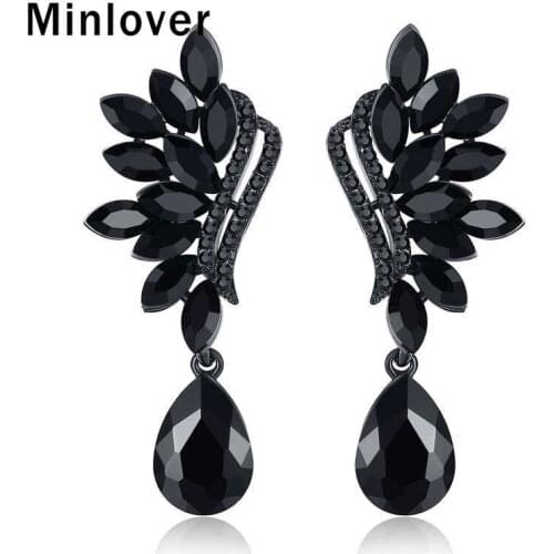 Minlover Vintage Black Teardrop Crystal Bride Drop Earring for Female Angel Wing Dangle Earring Jewelry Women Accessories EH1043
