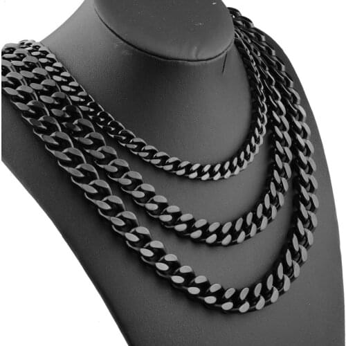 Davieslee Stainless Steel Black New Hot Cuban Curb Chain For Mens Womens Daily Jewelry Necklace Or Bracelet 9/11/13/15mm 7-40"