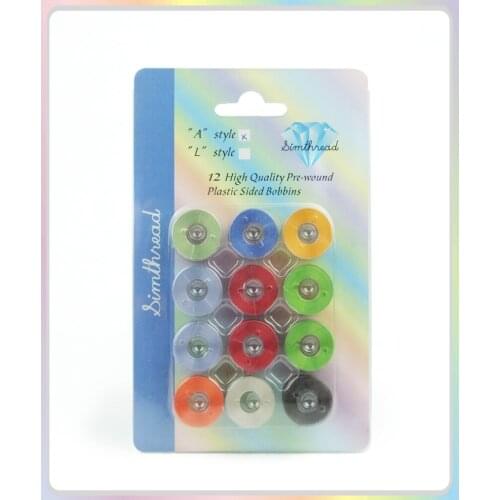 New Arrival Assorted 12 Colors Type A Pre-wound Plastic Bobbins Embroidery Thread, for Brother Embroidery Machine