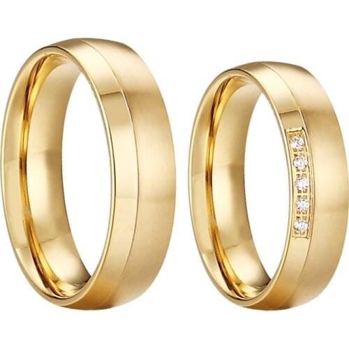 Western couple wedding rings 18k gold plated stainless steel jewelry 1 pair alliance marriage lovers ring for men and women