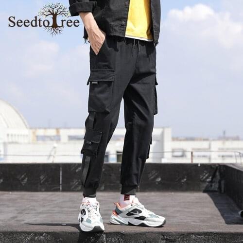 Mens Casual Pants Sports Pants Loose Fitting Fashion Trousers Overalls Big Pocket Cargo Pants Harem Pants