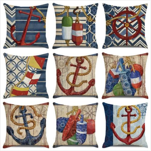 Wholesale 45cm*45cm Navigator Sailor Marine Anchor Rudder Linen/Cotton Throw Pillow Covers Cushion Cover Home Decor Pillowcase