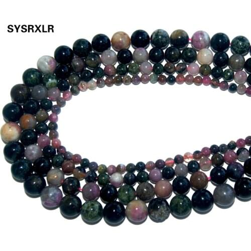 Wholesale Natural Stone Tourmaline Round Loose Spacer Beads For Jewelry Making Charm DIY Bracelet Necklace Material 4 6 8 10 MM