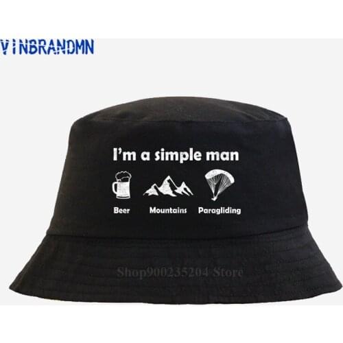 2021 Retro summer design I am a simple man Paraglider Fishing hat Vintage Paragliding Proverbs I Beer and Mountains Bucket hats