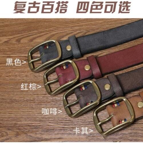 Personalized Fashion Thickened Pure Copper Pin Buckle Belt Mens Beather Top Layer Cowhide Retro Casual Trend Youth Jeans Belt