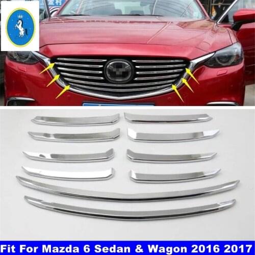 Exterior Refit Kit Front Head Grille Grill Decoration Stripes Cover Trim 10 Pcs Fit For Mazda 6 Sedan & Wagon 2016 2017