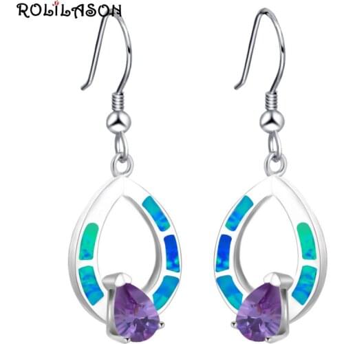 ROLILASON 2017 New Arrival Blue&Pueple Fire Opal Silver Drop Earrings Fashion Opal Jewelry OES650 for Women Party