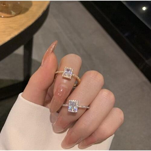 Luxury Zircon Diamond Ring INS Niche Square Big Diamond South Korea Dongdaemun Export Exquisite Finger Rings Opening Design