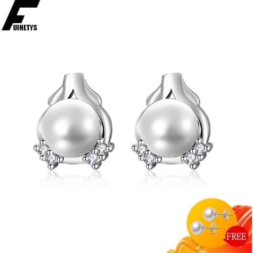 Pearl Earrings 925 Silver Jewelry Inlaid Zircon Gemstone Stud Earring for Women Wedding Engagement Party Accessories Wholesale