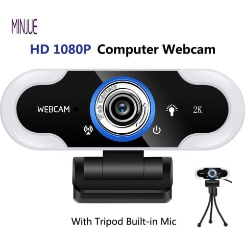 HD 1080P Webcam With Microphone PC Web Camera Drive-Free USB Web Cam Computer Camera With LED Ring Fill Light For Live Video
