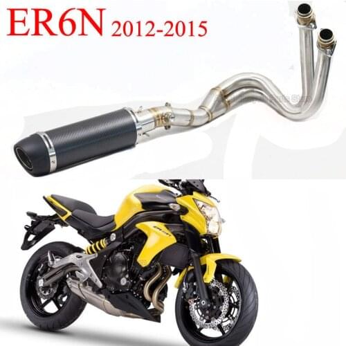 For KAWASAKI ER6N Motorcycle Exhaust Connect Middle Pipe With DB Killer Muffler Slip on Full System Carbon Fiber Exhaust