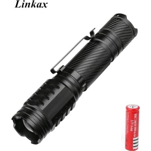High Power 5 Mode XM-L T6 LED Flashlight Super Mini Torch Lamp 5-Modes LED Flash Lamp with Clip by 1*18650 Rechargeable Battery