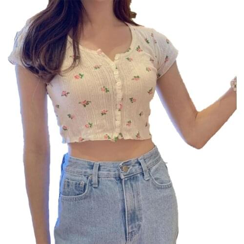 Clothing Women 2020 Floral Short-sleeved Tshirt Summer Short Cropped Cardigan Top Undefined Harajuku Womens Womens Tube