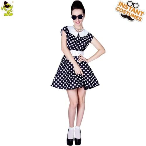 New Womens 50s Black Retro Ladies Polka Dot Costumes Women Carnival Greased Lady Cosplay Sexy Rock Fancy Dress costumes