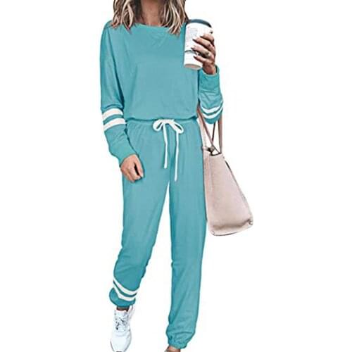 Women Tracksuit Pant Sets Long Sleeve blouse Loose Women Blouse Drawstring Long Pants Striped Tracksuit for Spring 2021