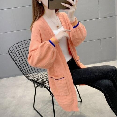 2021 Autumn Women Casual Coat Loose Knit Cardigan Soft Long Sleeve Big Pockets Plus Size Red Open Stitch Knitted Sweaters Female