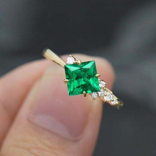AEAW Jewelry 14K White Gold 1.0ct Natural Real Emerald Ring Anniversary Real Diamond Ring Green Gemstone Ring Women Jewelry