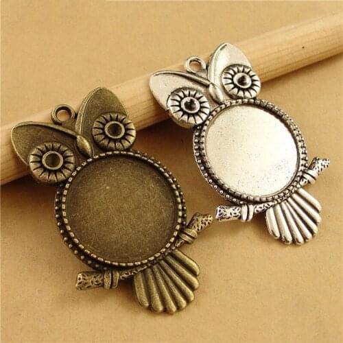 10pcs Antique Silver/Bronze Owl Pendant Cabochon Base Settings Bezel Trays Blank Fit 20mm 25mm Cabochons DIY Necklace Making