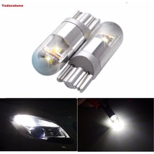 2Pcs Car LED Light Bulbs T10 W5W 194 168 3030 3SMD Canbus Error Free for Side marker Indicator License plate Light White