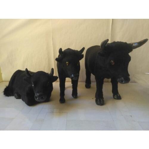 3 pieces a lot simulation black cow toy polyethylene & furs cattle model gift 2822