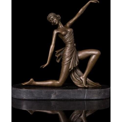 31 CM Western Art Deco Bronze Nude Women Girl Belle Yoga Fairy Maiden Sculpture