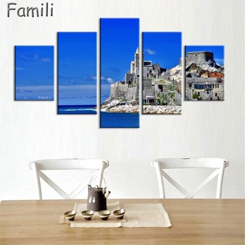 5 Piece Modern Canvas Painting Italy Landscape Wall Art Poser Print Beautiful City River Pictures Home Decor for Bedroom