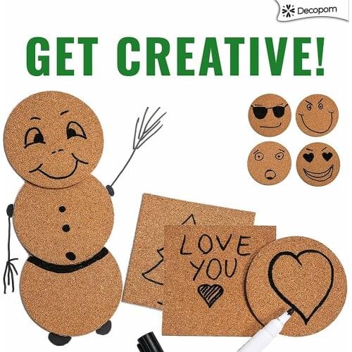 50PCS Pad Cork Coaster Squares Round Cup Mat Crafts Insulation Reusable Self Adhesive Table Decor Drink Mini Board Kitchen DIY