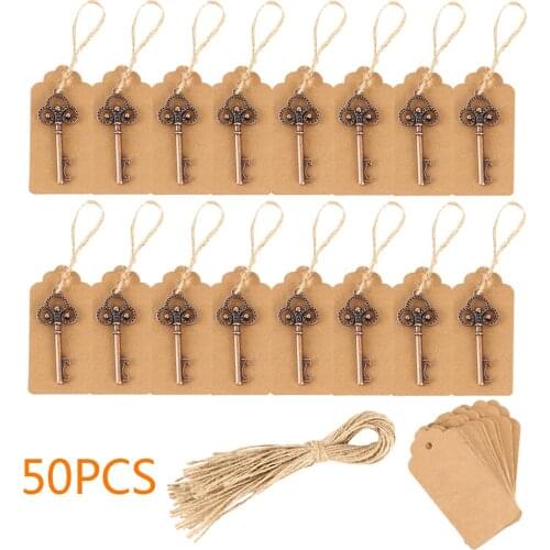 50pcs Wedding Souvenirs Skeleton Bottle Opener + Tags vintage Wedding Favors and Gifts for Guest Party decoration Favors box