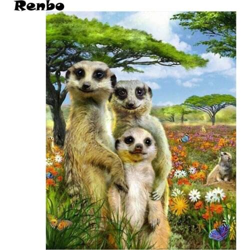 Full Drill 5D DIY Diamond Painting "Cute Meerkat Mongoose Family" Diamond Embroidery Cross Stitch Needlework Home Decoration