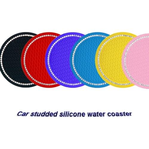 Car Studded Silicone Water Coaster PVC Travel Auto Cup Mats Insert Coaster Anti Slip Crystal Vehicle Interior Accessories